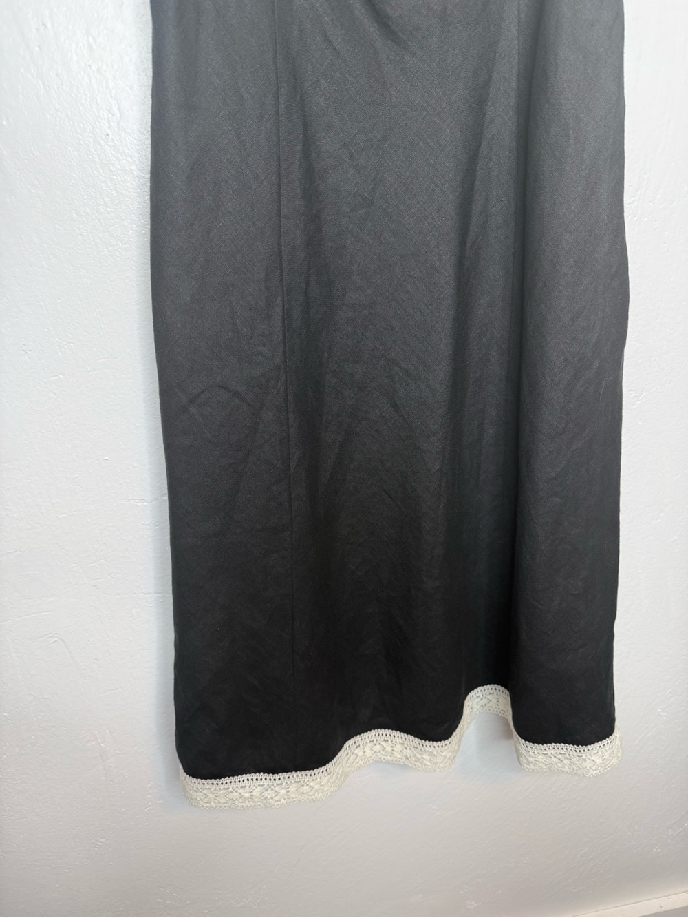 Ann Taylor LOFT Black Linen Crochet Lace Trim Mini Dress Size 4 Cottagecore - Picture 4 of 11